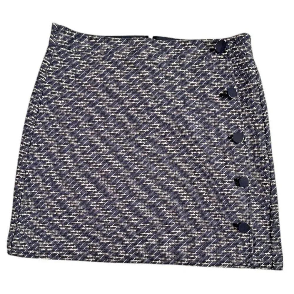 LOFT Lined A-Line Skirt Faux Button Detail Navy Size 12